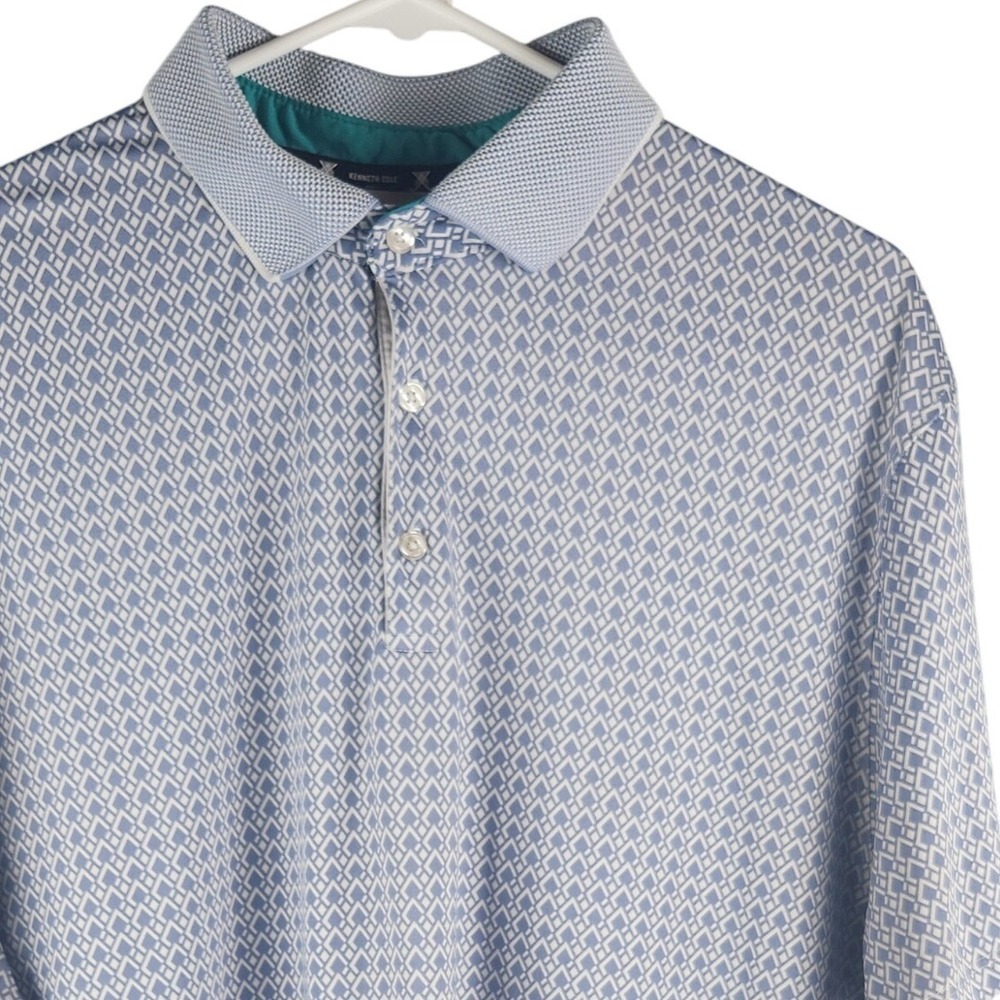 Kenneth Cole Golf Mens XL Blue‎ White Geometric Diamond Polo lightweight Poly
